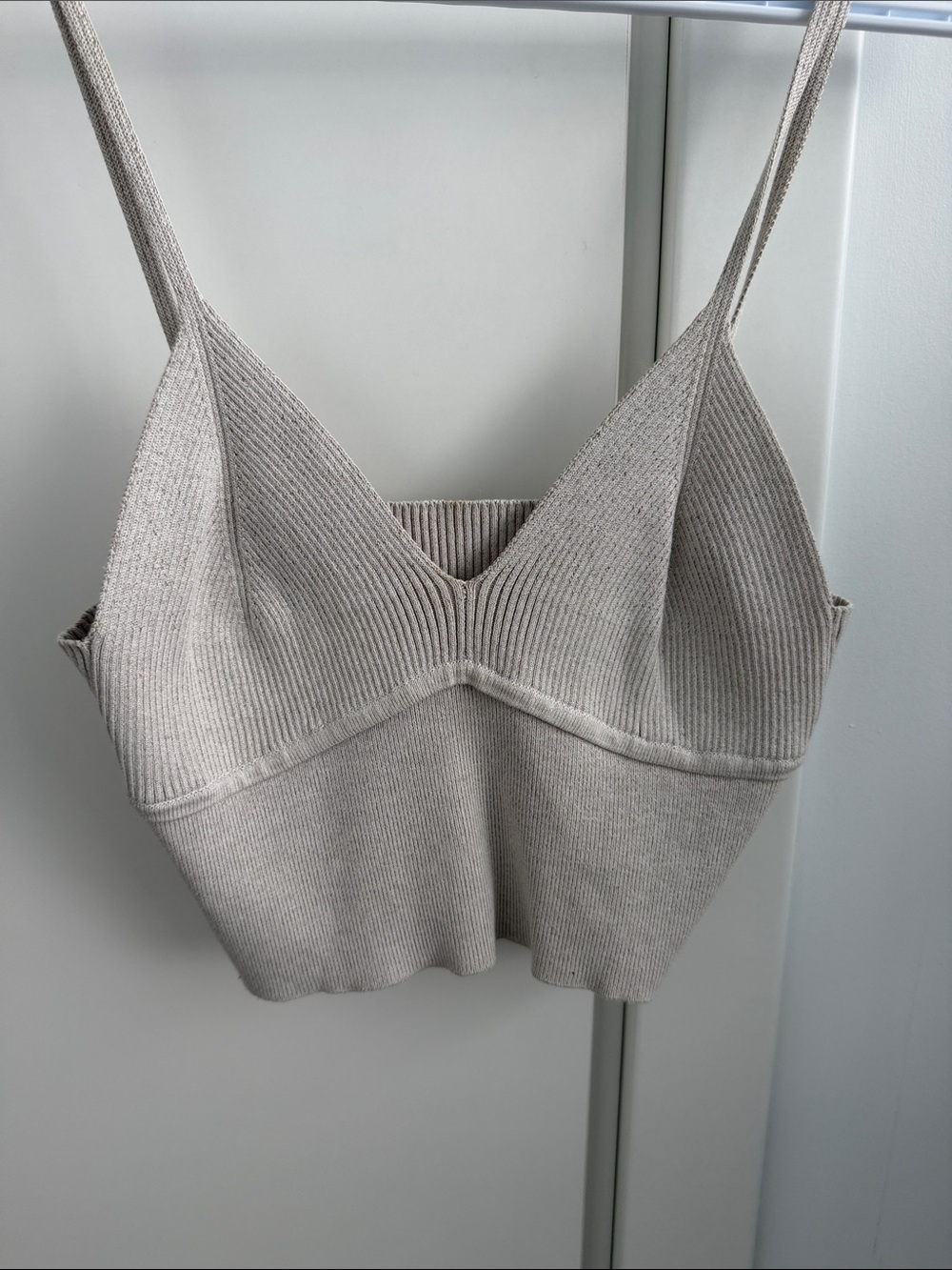 Garage Ribbed Knit Spaghetti Strap Crop Top - Cream